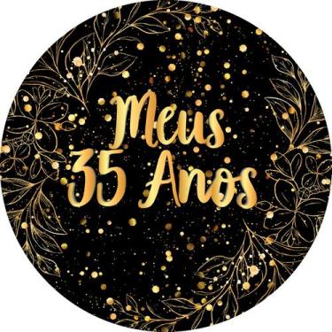 Imagem de Painel De Festa Redondo 1,50x1,50 - Fundo Preto Folhagens Efeito Brilh