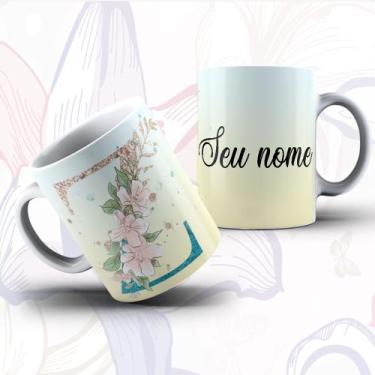 Imagem de Caneca Alfabeto Floral Glitter Personalizada Com Inicial E Nome Todas 