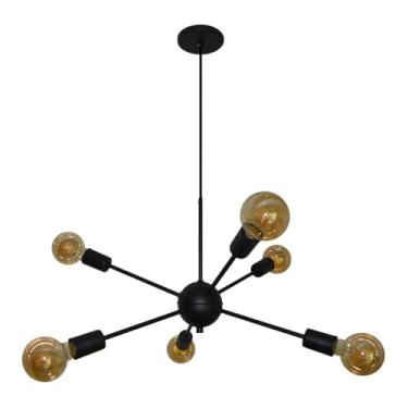Imagem de Luminária Pendente Sputnik 6 Hastes Moderno Elegante Bivolt 110v / 220v - Ideal Para Quarto, Sala, Escritório, entre outros (Preto)