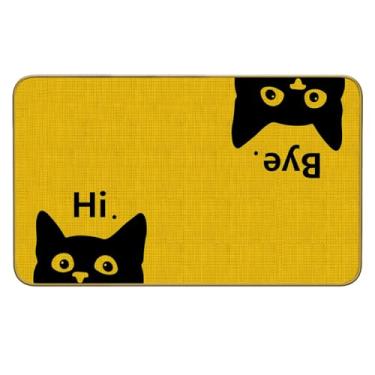 Imagem de Mingnei Tapete de porta Hi Bye Cat Welcome para entrada de cozinha doméstica, tapete de porta de gato, tapete preto engraçado para casa frente interna e externa tapete de entrada 76 x 43 cm (cor -5)