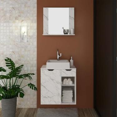 Imagem de Kit Banheiro com Cuba, Espelho e Gabinete Mármore Branco TecnoMobili