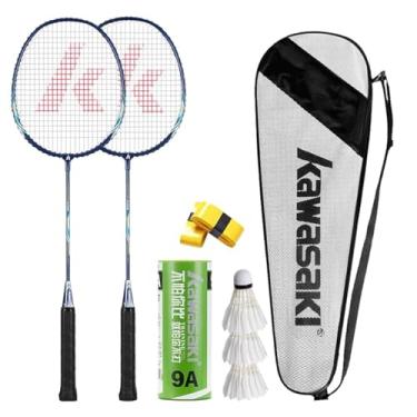 Imagem de Kawasaki Badminton Raquete profissional de badminton conjuntos de 2 raquetes leves de badminton para quintal com 3 petecas, 2 overgrips de raquete e bolsa de transporte para treinamento, esportes