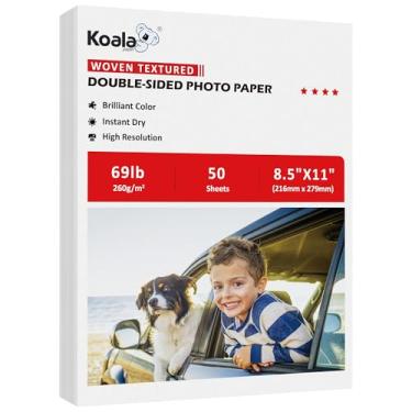 Imagem de Papel fotográfico de dupla face texturizado de tecido grosso Koala 8,5 x 11 31,3 kg, 50 folhas, 260 g/m2, pesado, compatível com impressora a jato de tinta e laser