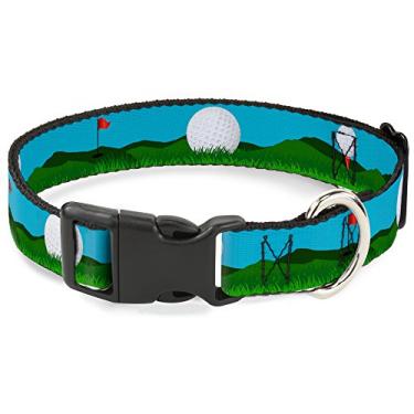 Imagem de Buckle-Down Coleira de cachorro com clipe de plástico para bolas de golfe com furos azuis verdes 40 a 58 cm 3,8 cm de largura