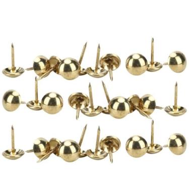 Imagem de 100pcs estofados unhas tachas, 11x17mm superfície lisa móveis decorativos pregos pinos universais redondos de cabeça decorativa (Ouro)