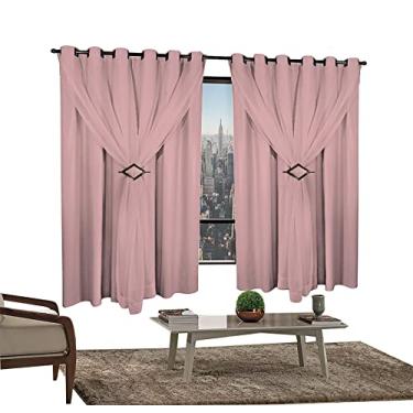 Imagem de Cortina Corta Luz 2,00m X 1,60m 100% Blackout Com Voil Rosa Para Sala Ou Quarto Varão Simples