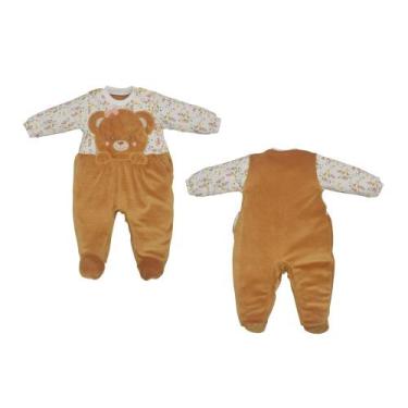 Imagem de Macacão Bebê Menina Canelado Plush Suedine Mostarda Ursa - Upi Ulli, R