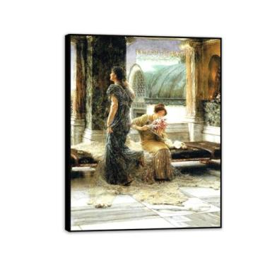 Imagem de Impressão de uma mensagem de amor emoldurada preta por Lawrence Alma Tadema, reprodução de pintura a óleo, impressão giclée em tela, arte de parede pronta para pendurar para decoração de quarto de