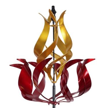 Imagem de hogardeck Grande Cata-Vento Para Áreas Externas, De Metal Em Formato Tulipa 93,3" Com Estaca, Arte Jardim Giratória 360°, Esculturas Vento Cinéticas Decoração Gramado, Quintal, Pátio E (Vermelho, Do