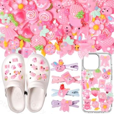 Imagem de Uotey Kit de 60 peças de berloques de capa de lixo, berloques de capa de telefone lixo, grande berloque grande, rosa, urso doce, flores, amuleto misto de geleca para artesanato faça você mesmo
