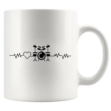 Imagem de Drum Heartbeat bateristas presentes bateristas músicos baterista irmão namorado amigo banda de namoradas irmã mãe esposa caneca de cerâmica 325 ml branca