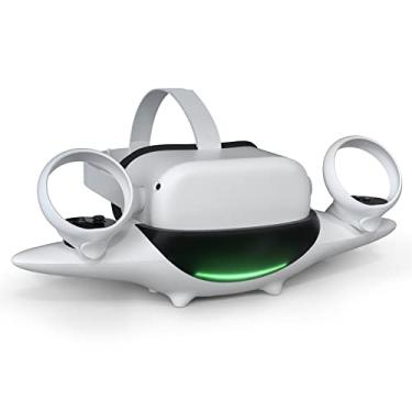 Imagem de Base de carregamento para Oculus Quest 2, estação de carregamento Keenstone compatível com fone de ouvido VR e controles de toque, carregamento de alta velocidade (2,5 H), 2 baterias recarregáveis