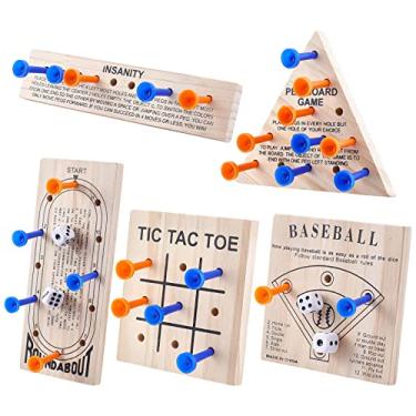 Imagem de SUPERFINDINGS Wooden Peg Games Assortment Kit Wooden Board Game Set Including 5 Style Wood Game Board and Plastic Pieces and Dice Puzzle Brain Games Set
