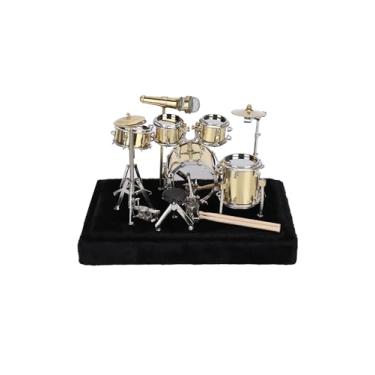 Imagem de Gugxiom Conjunto de Mini Bateria com Caixa de Exibição e Base, Mini Bateria de Metal Ouro, Instrumento Musical Em Miniatura, Ideal para Presentes