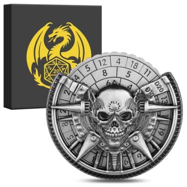 Imagem de Spinner DND Dice Set, 7-in-1 Fingertip Gyro Metallic DND Dice, DND Starter Set, Skull Dice Spinner for DND Dice Set, D&D Gifts with Gift Box, Role Playing Game Board Game Accessories, Dark Silver