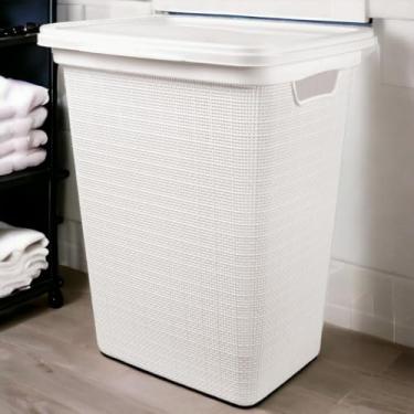 Imagem de Cesto Organizador de Roupa Suja Com Tampa em Plástico Juta 45 Litros Multiuso(BRANCO)