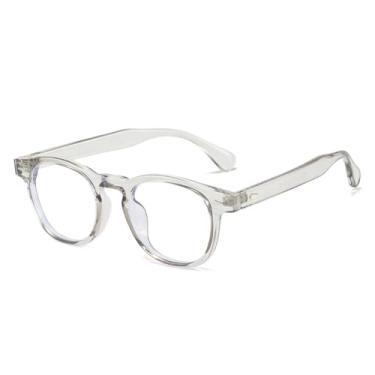Imagem de Armação de óculos anti-luz azul retrô feminina com rebites, armação redonda fashion masculina (cinza)
