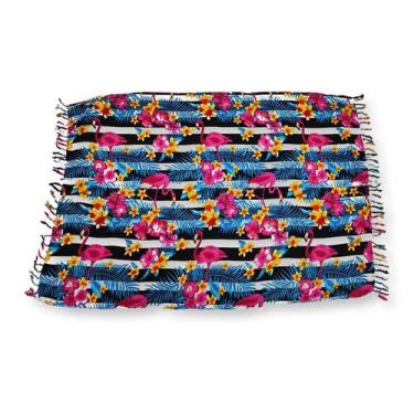 Imagem de Canga Saída de Praia Tecido Viscose Estampa Flamingo Listra - Sarat Mo