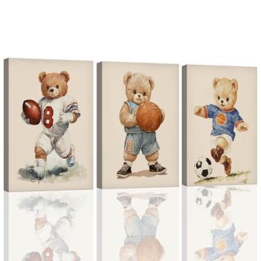 Imagem de Decoração de berçário vintage urso de pelúcia esportes meninos lona decoração de parede decoração de bebê menino decoração de berçário decoração vintage esportes obras de arte para paredes quarto sala
