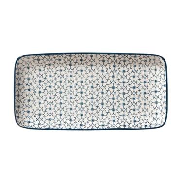 Imagem de Nordring Prato de servir Kristina, prato de servir retangular G 31 cm L 15,5 cm, azul, grés, decoração de carimbo feito à mão