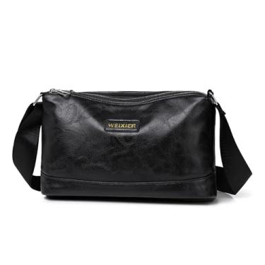 Imagem de Bolsas de ombro masculinas - Bolsa tiracolo vintage pequena de couro bolsa tiracolo casual masculina, Preto, Vintage casual