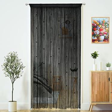 Imagem de YaoYue Cortina com contas para porta de entrada, borlas, contas, pendurada, franja, hippie, divisória de quarto, janela, corredor, parede, armário, quarto, decoração de privacidade (preta, 99 cm L x