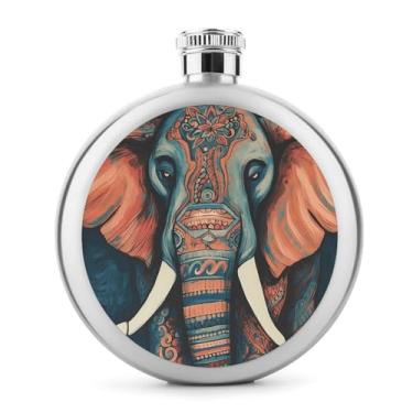 Imagem de Cantil de aço inoxidável, estampa abstrata de elefante, clássico, cantil, garrafa de viagem, portátil, garrafa de metal