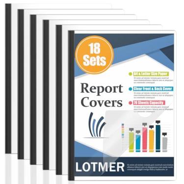 Imagem de LOTMER Pacote de 18 capas de relatório com barra deslizante, capacidade para 70 folhas de capas de relatório transparentes para A4 e tamanho carta capas de relatório pastas de apresentação capas de