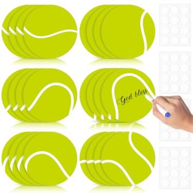 Imagem de TaoBary 24 peças de recortes de bola de tênis de 18 cm em 6 designs de cartaz de tênis de papel decorações de quadro de avisos com 48 peças de ponto de cola para festa temática esportiva, aniversário