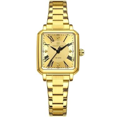 Imagem de Relógio Feminino Mostrador Quadrado Ponto de Luz em Aço Inoxidavel Impermeavel