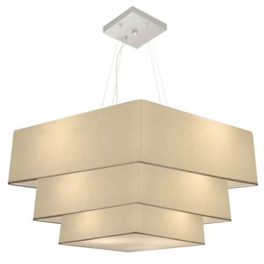 Imagem de Lustre Pendente Triplo Quadrado Md-4165 Cúpula em Tecido 80x70x60cm Algodão Crú - Bivolt