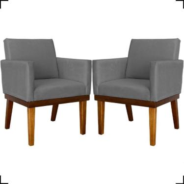 Imagem de Kit 2 Poltronas Decorativa Para Sala Recepção Consultório Escritório Base Em Madeira Divine Suede