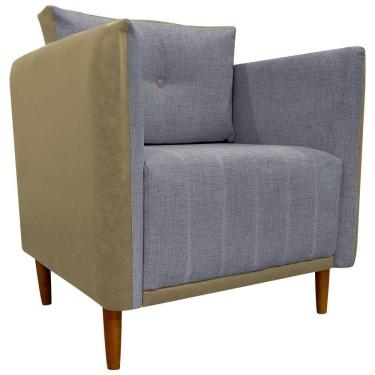 Imagem de Poltrona Decorativa Para Sala Recepção Consultório Aviv Luxo Corino E Linho