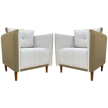 Imagem de Kit 2 Poltronas Decorativa Para Sala Recepção Consultório Aviv Luxo Corino E Linho