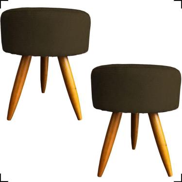 Imagem de Kit 2 Puff Decorativo Redondo Para Sala Quarto Penteadeira Pé Palito Castanho Suede Cores