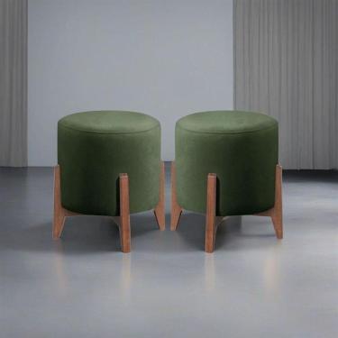 Imagem de Kit 2 Puff Decorativo Para Sala Redondo Luxo Dallas Veludo Verde