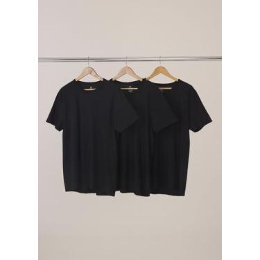 Imagem de Kit Com 3 Camisetas Masculinas Básicas Slim - Hering, XG, Preto