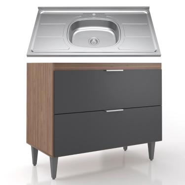 Imagem de Balcão De Cozinha Com Pia Inox 100cm Pérola Z34 Freijó/grafite - Mpozenato