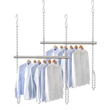 Imagem de Haste de armário para pendurar, extensor de varões de armário de largura e altura ajustáveis, barra de aço inoxidável resistente de 43 a 71 cm, roupas para pendurar no armário com economia de espaço