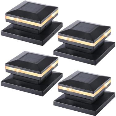 Imagem de Dynaming Pacote com 4 lâmpadas de poste solares, luzes solares decorativas ao ar livre, tampas pretas para 4 x 4 5 x 5 6 x 15 6 x 6 cm, iluminação LED branca quente para jardim, cerca, terraço