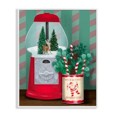 Imagem de Stupell Industries Vintage Christmas Gumball Machine Design de arte giclée emoldurado branco por Jilly Jack Designs, 14 x 11