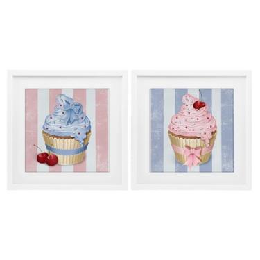Imagem de Stupell Industries Conjunto de 2 peças de cupcakes rosa e azul com moldura branca por Lori Mosley, 40,6 x 40,6 cm
