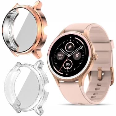Imagem de Capa para relógio inteligente TOOBUR DR06, capa Lamshaw macia de TPU com protetor de tela com plugue antipoeira de silicone compatível com TOOBUR DR06, relógio inteligente Fitpolo DR06 (ouro rosa +