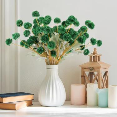 Imagem de Hananona 12 peças de flores de crisântemo artificiais, verde kiku pom pom mães flores artificiais arranjos florais peça central para decoração de cozinha no dia de São Patrício (12, verde escuro)