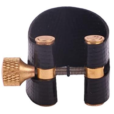 Imagem de Saxofone Ligadura Fixador Ajustável Parafuso Uniforme Som Sax Ligadura Substituição Preto Composto Couro 3.2x2.6x3cm para Saxofones com Borracha Boquilhas (Tenor)