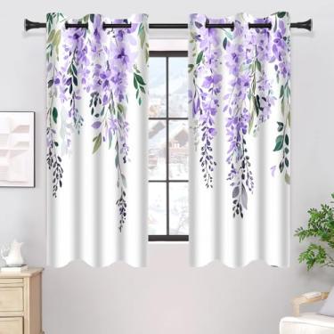 Imagem de EOTDMS Cortinas florais em aquarela roxa, cortina de flores de videira com folhas botânicas, cortinas de tratamento de janela blackout para quarto e sala de estar 106,7 x 160 cm, 2 painéis