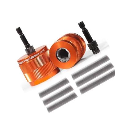 Imagem de Fafeicy 1/2in 3/4in Limpador de Tubo de Cobre, Limpador de Tubo de Metal de 1/2 "3/4" para Broca Com Escovas de Aço Inoxidável Corpo de Liga de Alumínio 1/4 Hastis de pó para Limpar