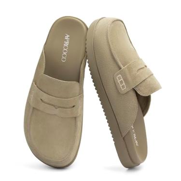 Imagem de AprCoco Tamancos femininos de camurça, plataforma antiderrapante e tamancos para mulheres, chinelos confortáveis com suporte de arco, Cinzento-acastan, 7.5 Wide