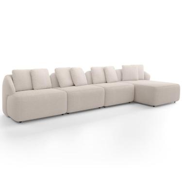 Imagem de Sofá 5 Lugares Com Chaise Direito Sala Living 394cm Arlo F04 Bouclê Bege - Lyam Decor