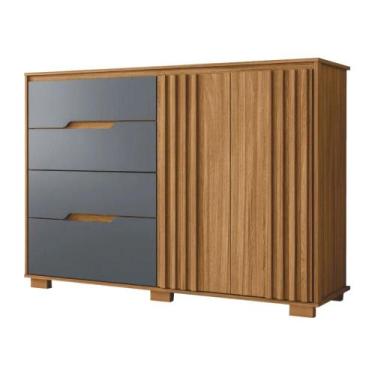 Imagem de Cômoda 4 Gavetas 2 Portas Com Ripado Texas Freijó/Cinza Moval - MOVAL 